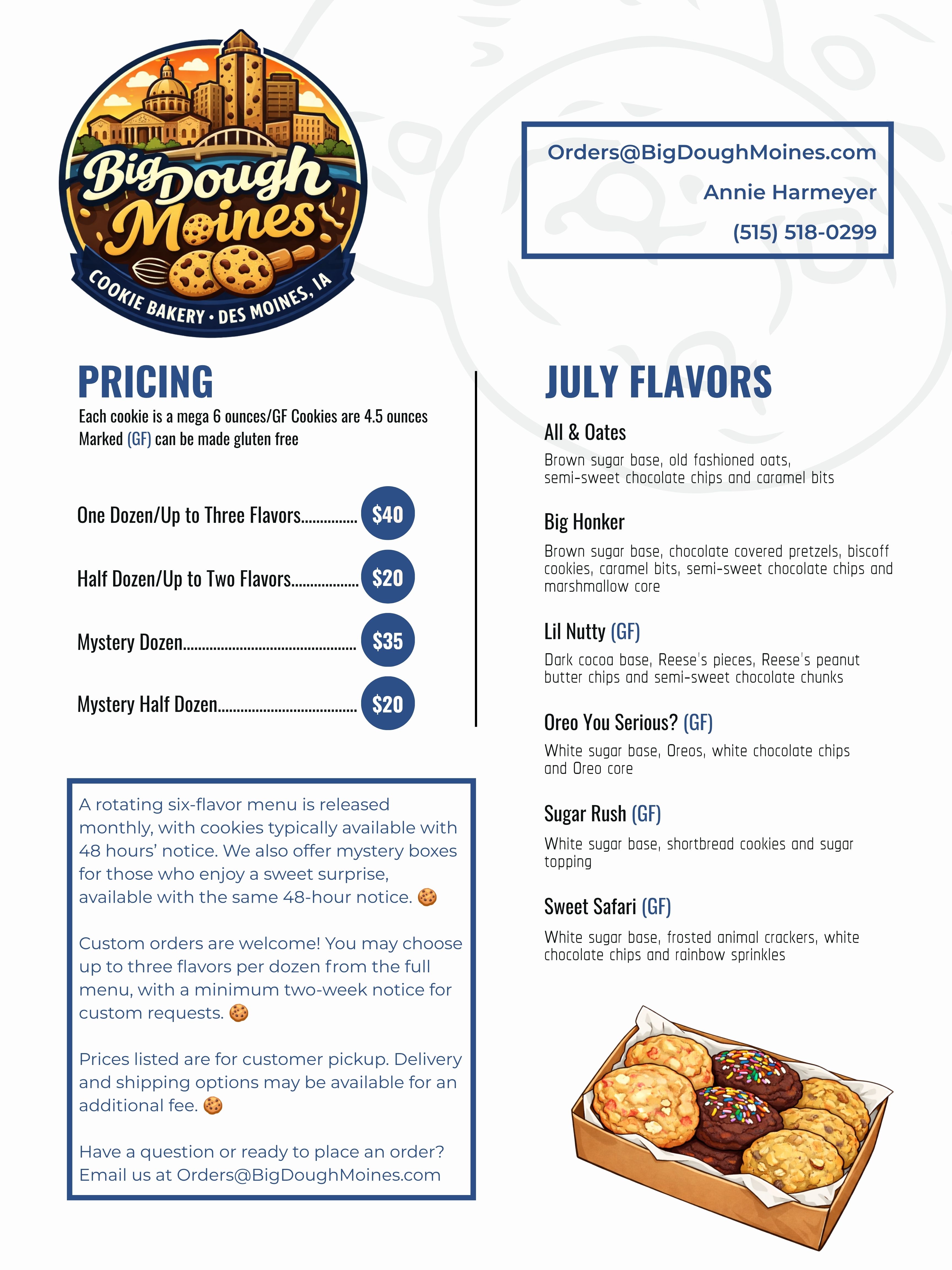 Big Dough Moines cookie menu