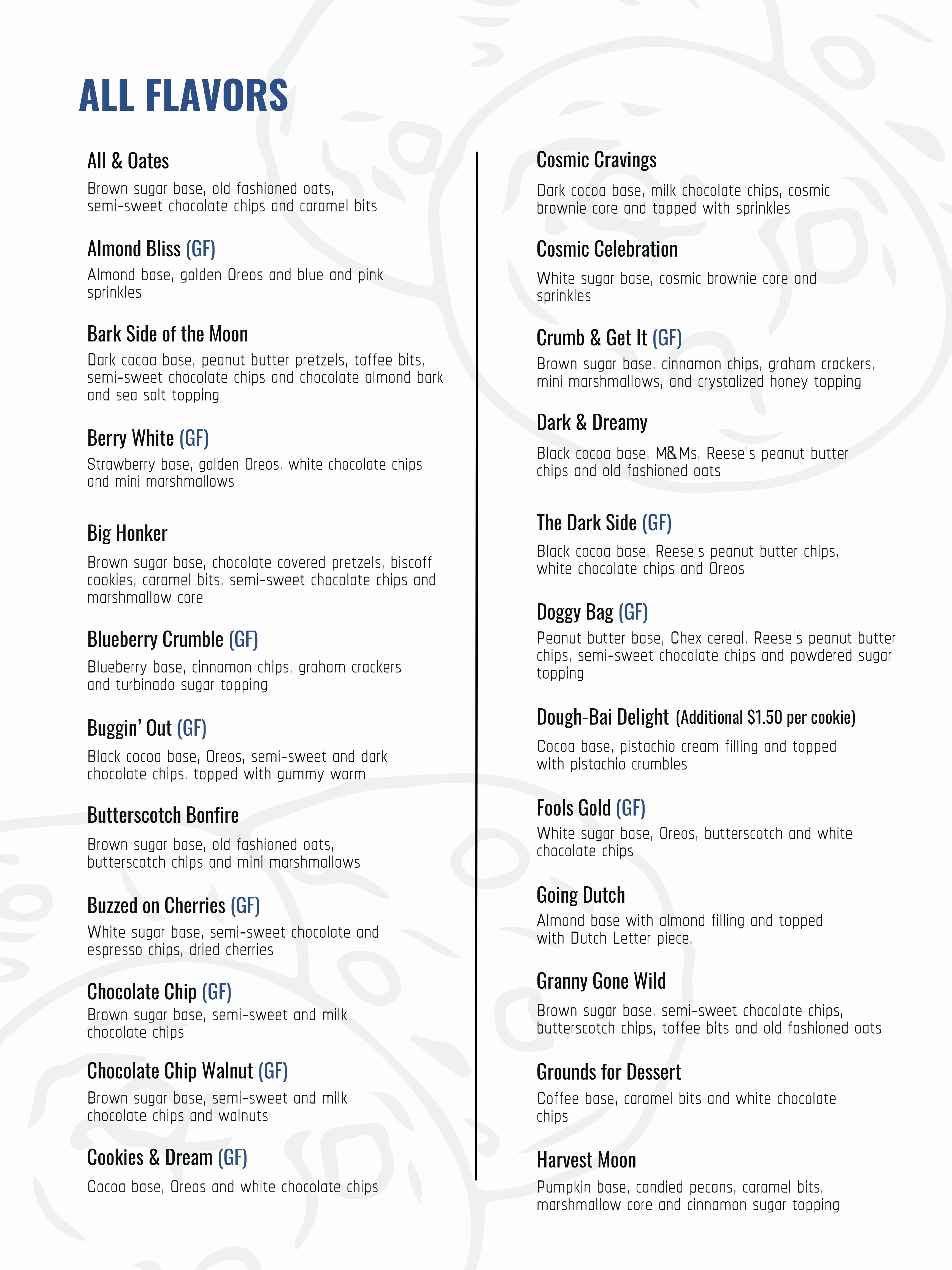 Big Dough Moines cookie menu