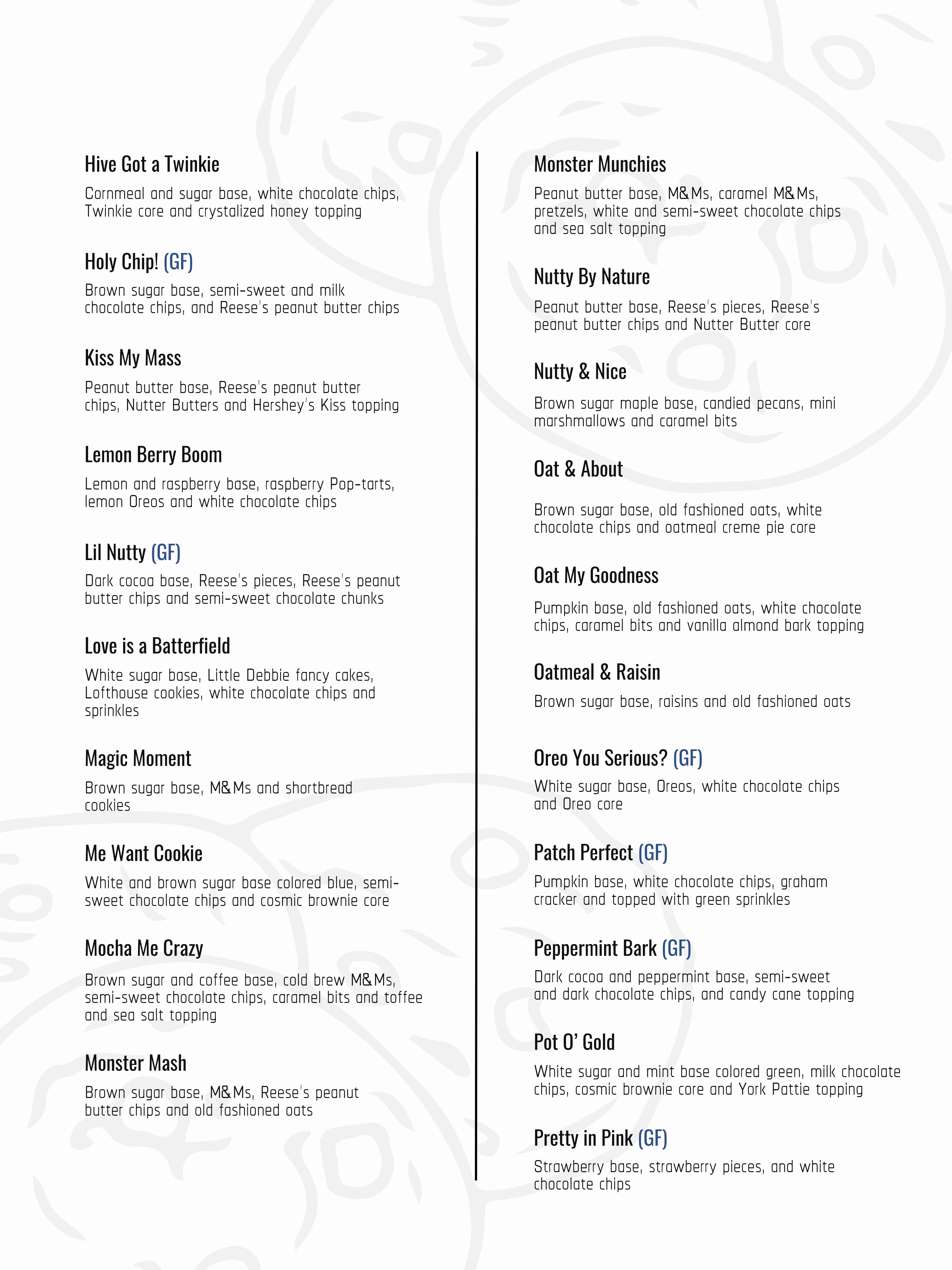 Big Dough Moines cookie menu