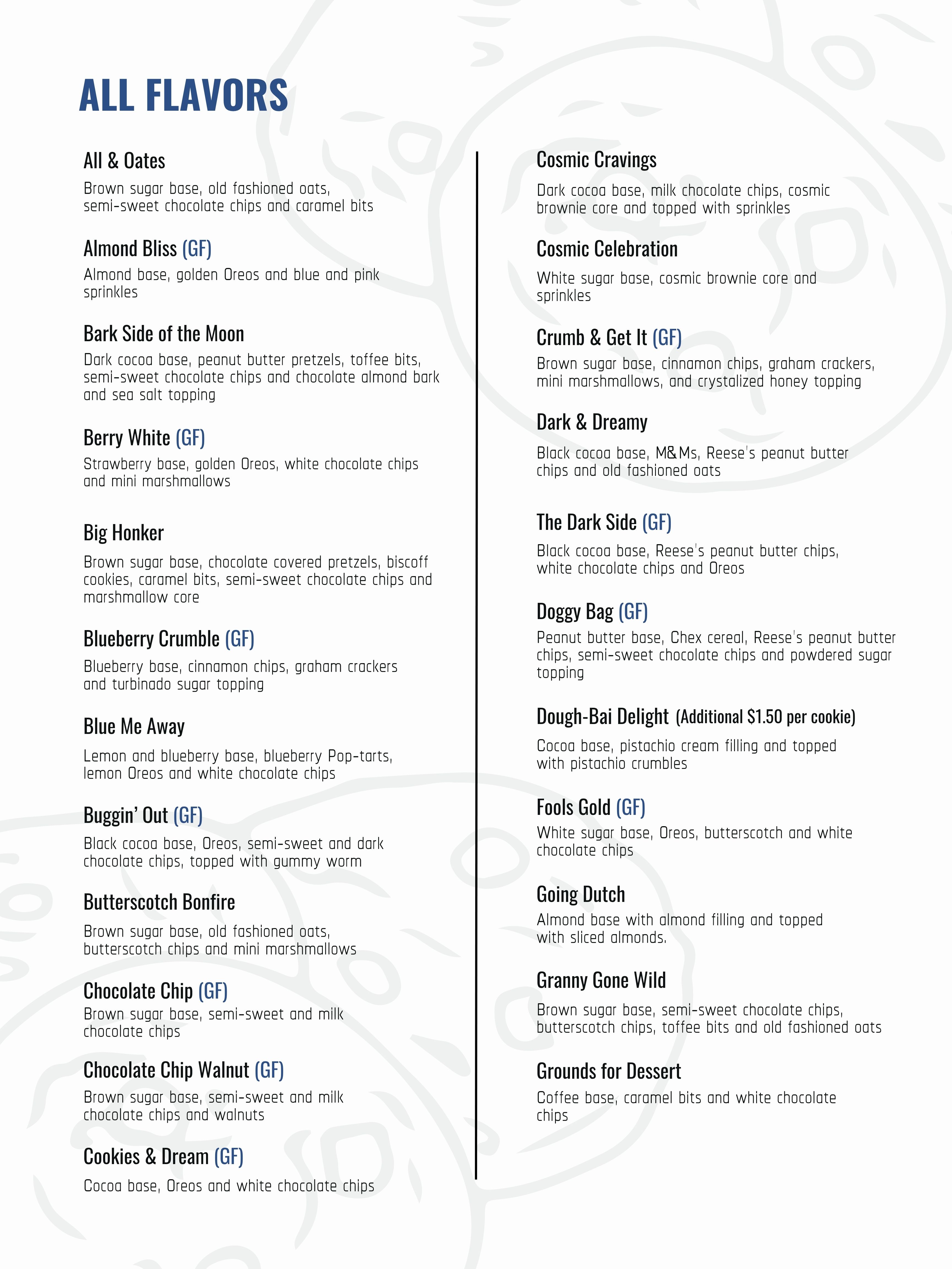 Big Dough Moines cookie menu